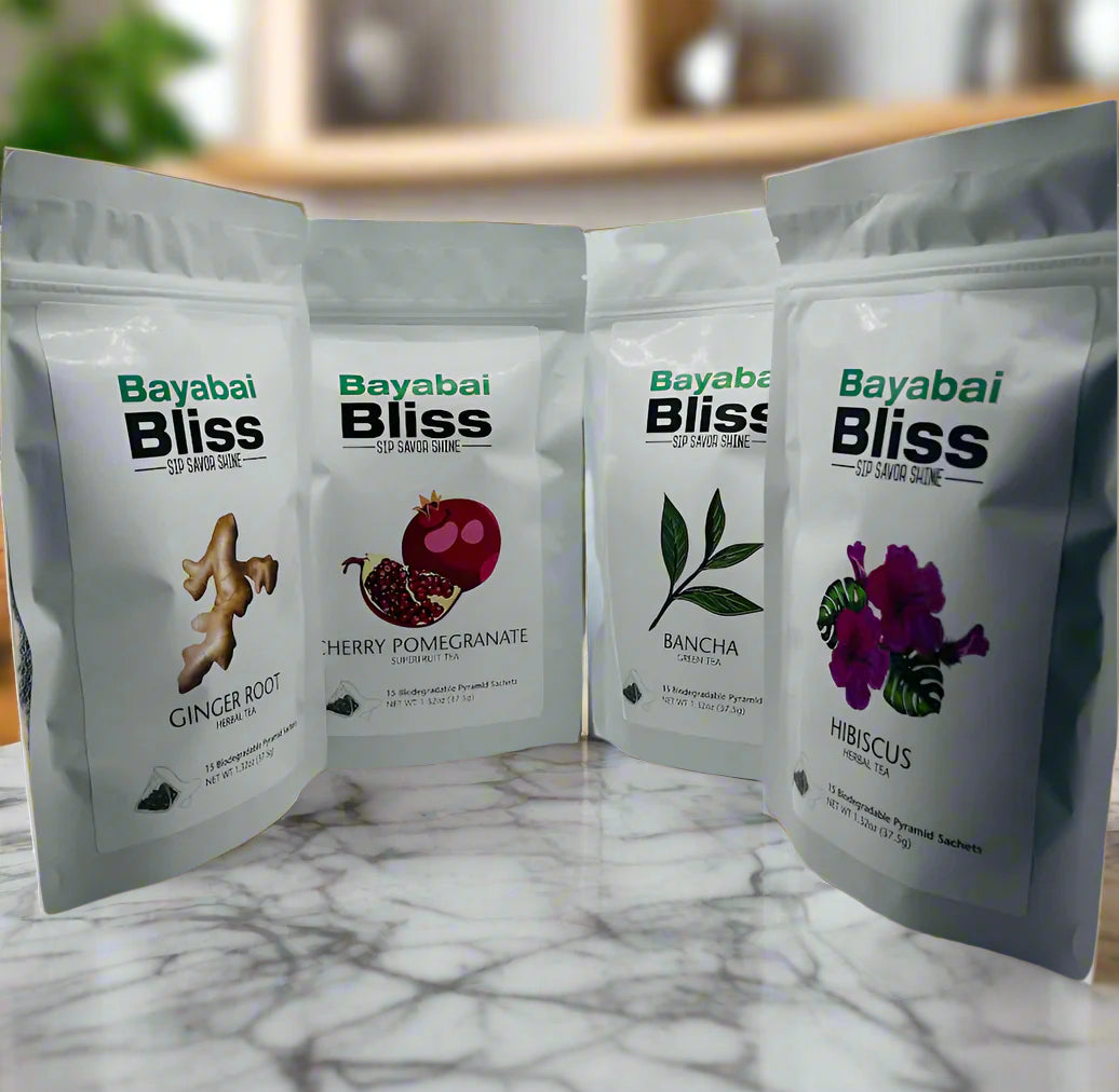 THE BAYABAI BLISS BUNDLE 4PK (GINGER, HIBISCUS, BANCHA GREEN TEA, CHERRY POMEGRANATE