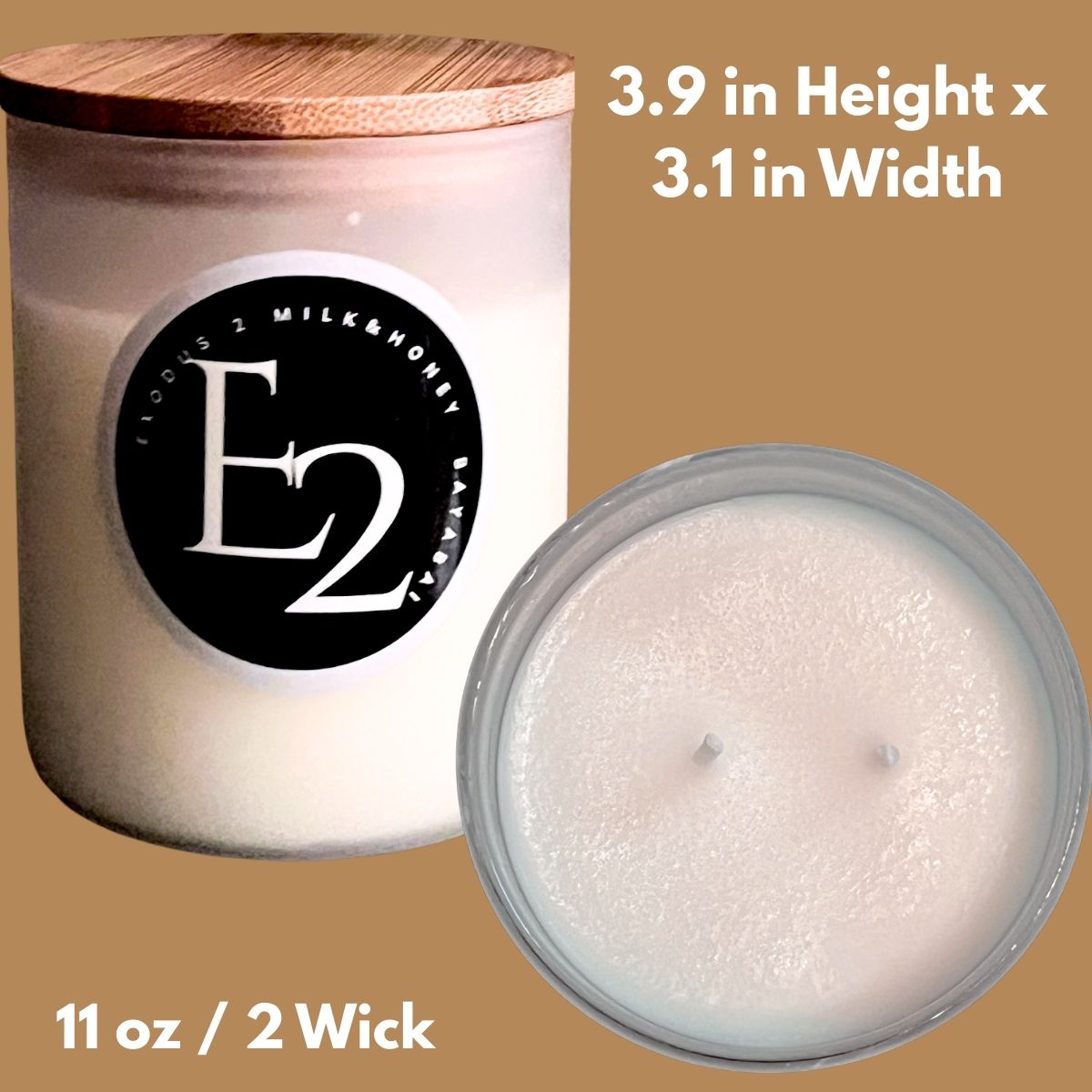 E2 MILK & HONEY- BAYABAI PURE SOY SCENTED  11Oz. 2 Wick Candle