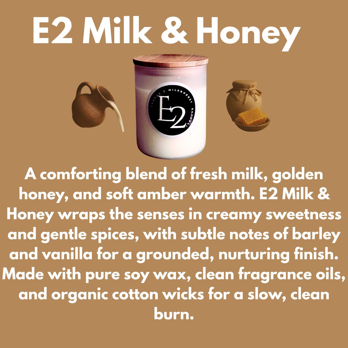E2 MILK & HONEY- BAYABAI PURE SOY SCENTED  11Oz. 2 Wick Candle