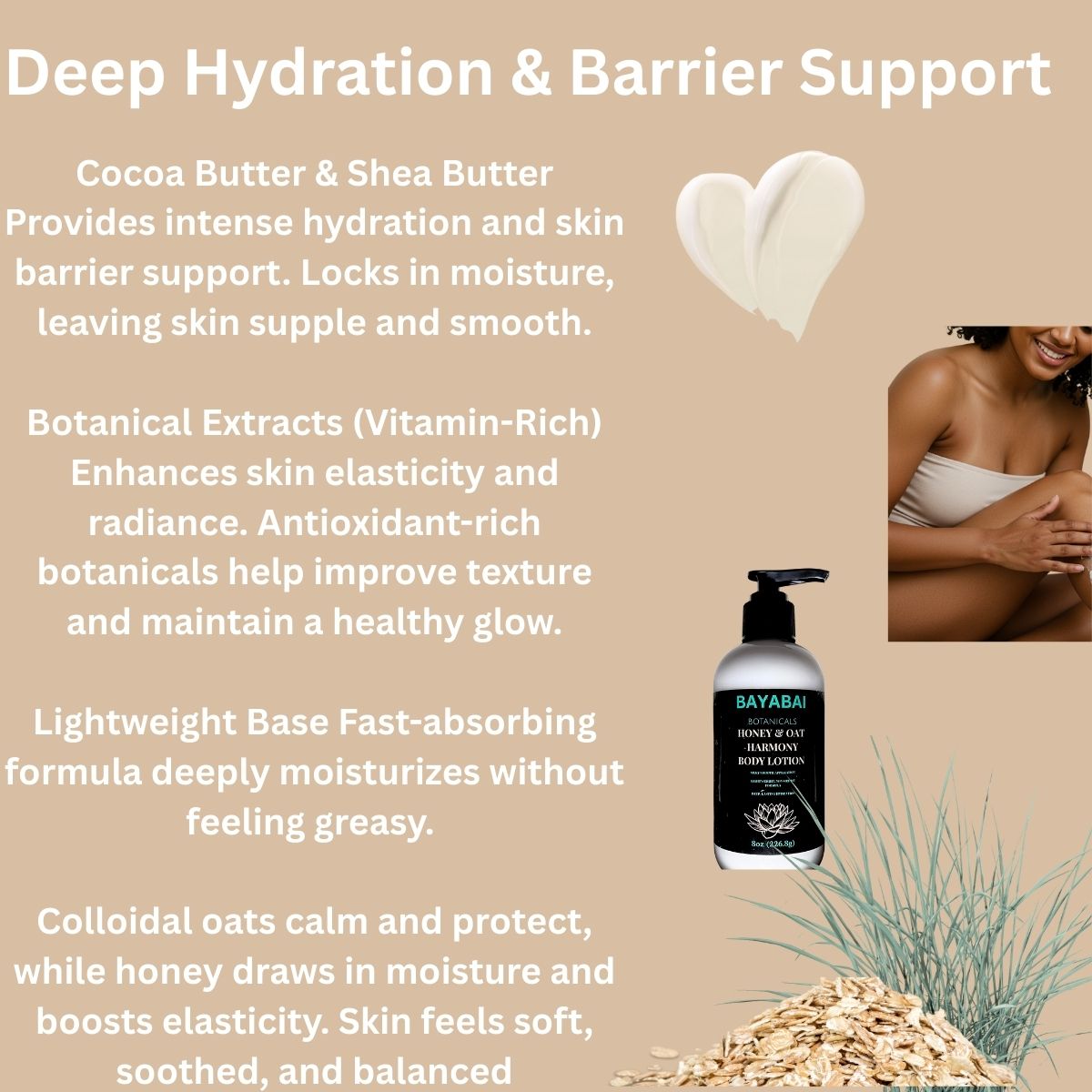 BAYABAI BOTANICALS HONEY & OAT HARMONY BODY LOTION – 8 OZ