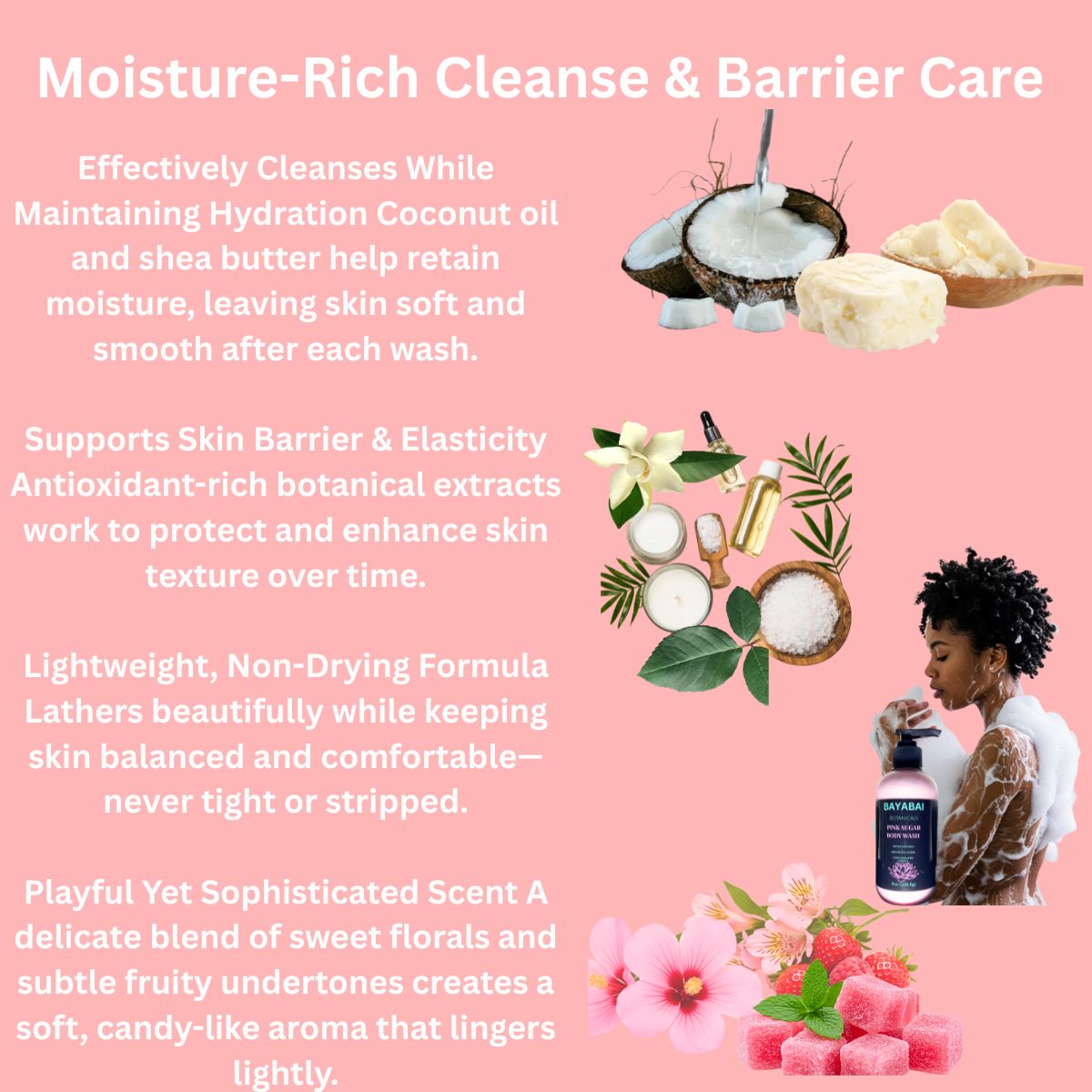 BAYABAI BOTANICALS PINK SUGAR BODY WASH – 8 OZ: