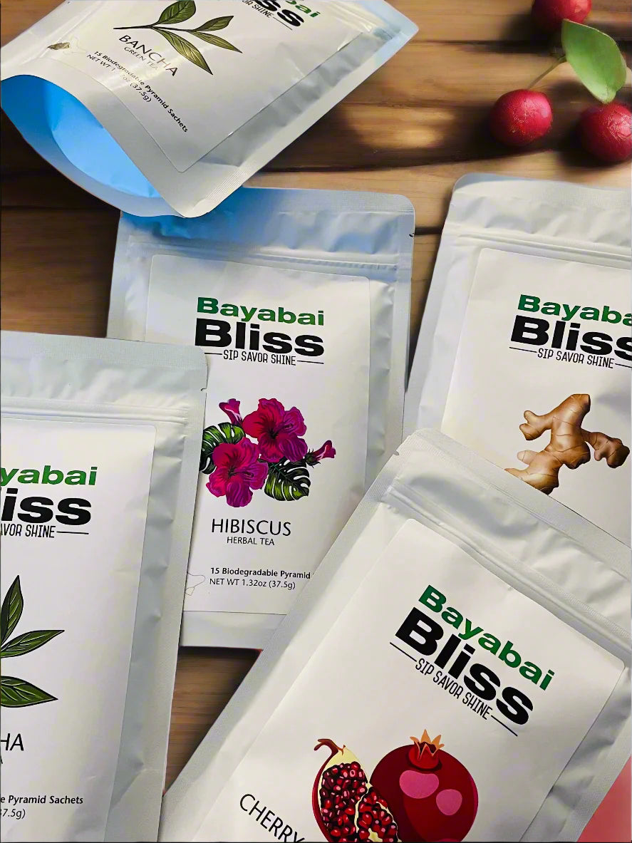 THE BAYABAI BLISS BUNDLE 4PK (GINGER, HIBISCUS, BANCHA GREEN TEA, CHERRY POMEGRANATE