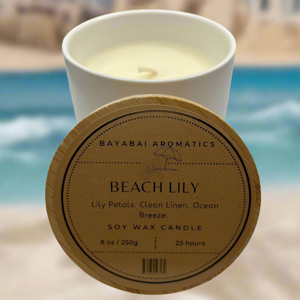 BEACH LILY- BAYABAI AROMATICS -8 OZ SCENTED SOY CANDLE