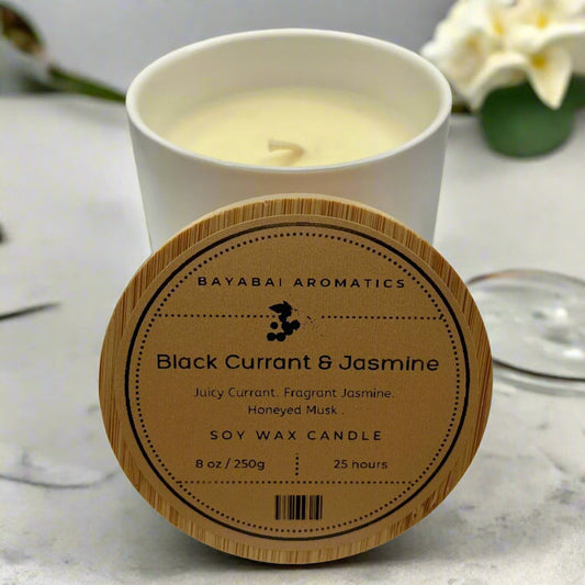 BLACK CURRANT & JASMINE-BAYABAI AROMATICS-8OZ SCENTED SOY CANDLE