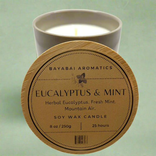 EUCALYPTUS & MINT - BAYABAI AROMATICS -8 OZ SCENTED SOY CANDLE