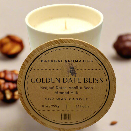 GOLDEN DATE BLISS - BAYABAI AROMATICS- 8 OZ SCENTED SOY CANDLE