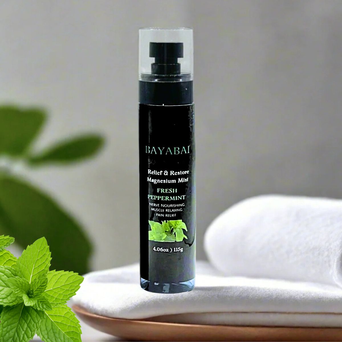 BAYABAI BOTANICALS RELIEF & RESTORE MAGNESIUM MIST FRESH PEPPERMINT 4.06 OZ
