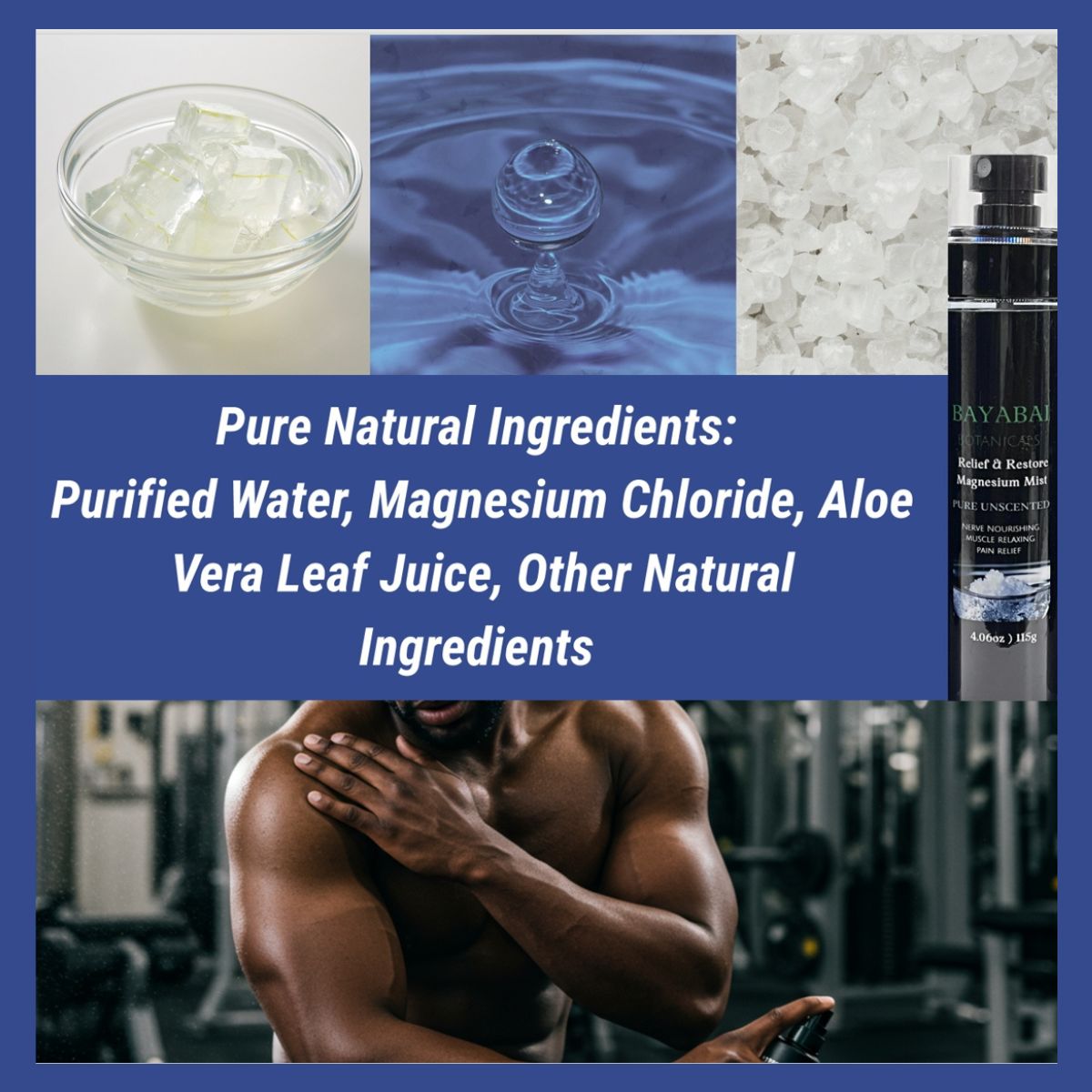 BAYABAI BOTANICALS RELIEF & RESTORE MAGNESIUM MIST PURE UNSCENTED  4.06 OZ