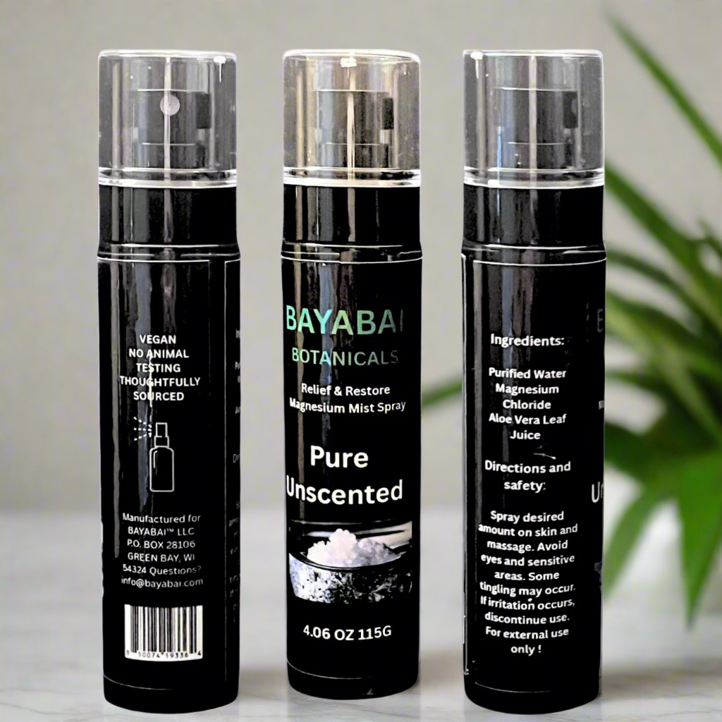 BAYABAI BOTANICALS RELIEF & RESTORE MAGNESIUM MIST PURE UNSCENTED  4.06 OZ