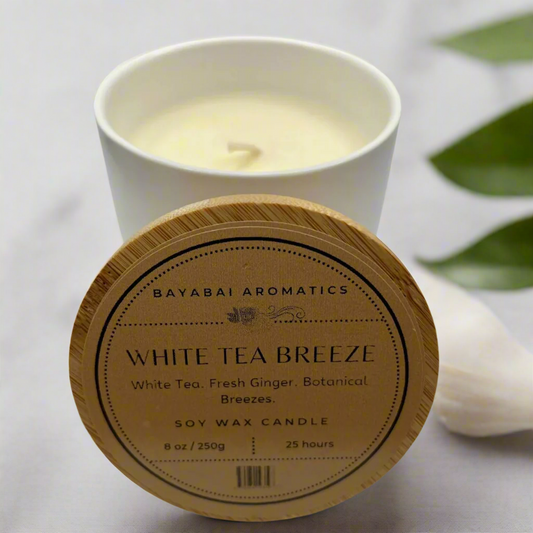 WHITE TEA BREEZE- BAYABAI AROMATICS - 8 OZ SCENTED SOY CANDLE