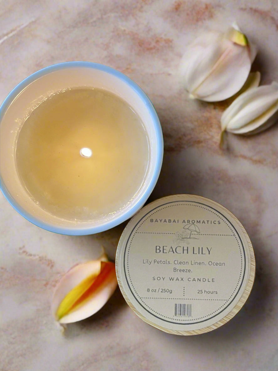 BEACH LILY- BAYABAI AROMATICS -8 OZ SCENTED SOY CANDLE
