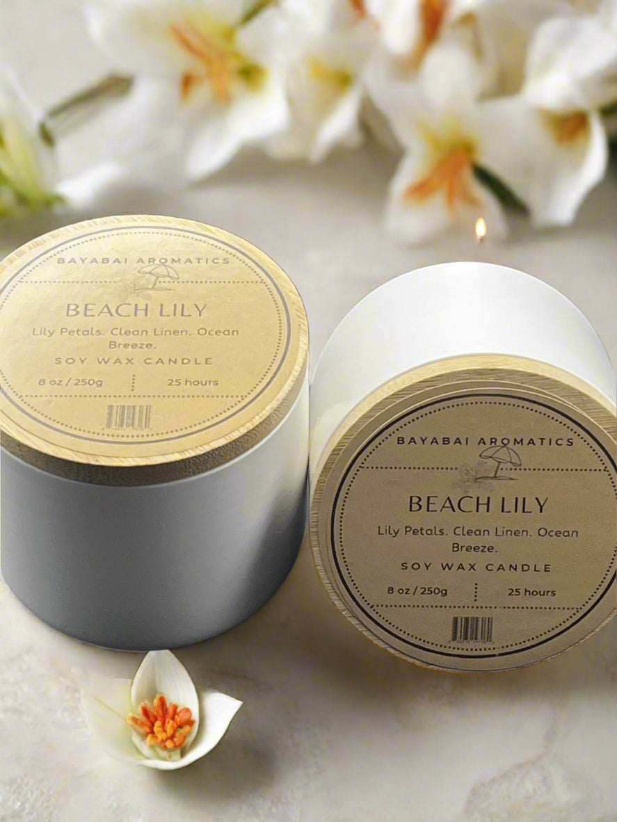 BEACH LILY- BAYABAI AROMATICS -8 OZ SCENTED SOY CANDLE