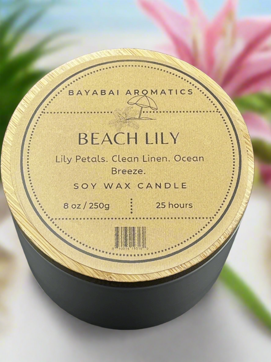 BEACH LILY- BAYABAI AROMATICS -8 OZ SCENTED SOY CANDLE
