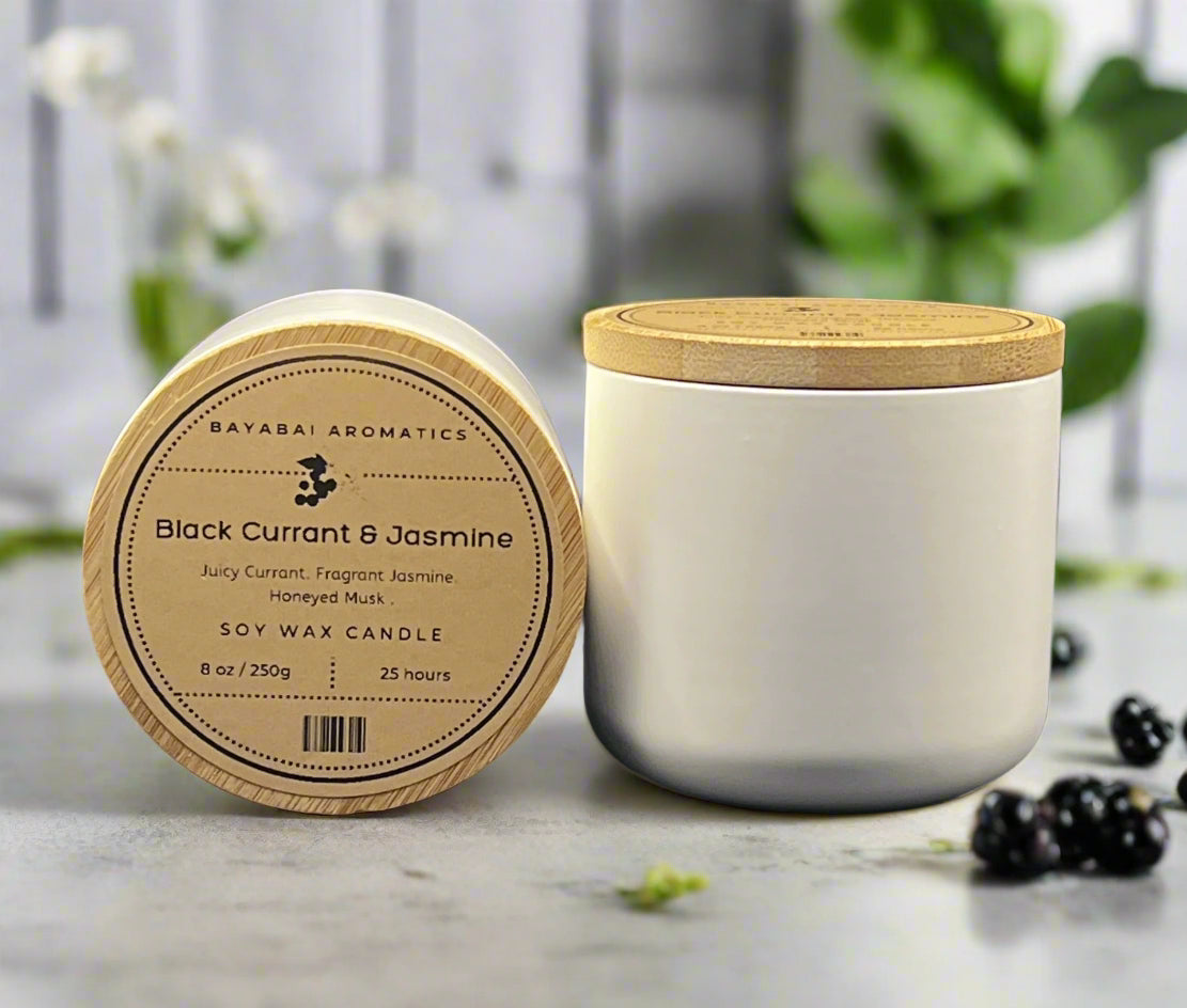 BLACK CURRANT & JASMINE-BAYABAI AROMATICS-8OZ SCENTED SOY CANDLE